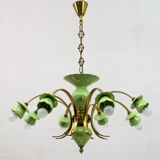 Neoclassical Style 8-Iight Italian Porcelain and Brass Chandelier, 1960s