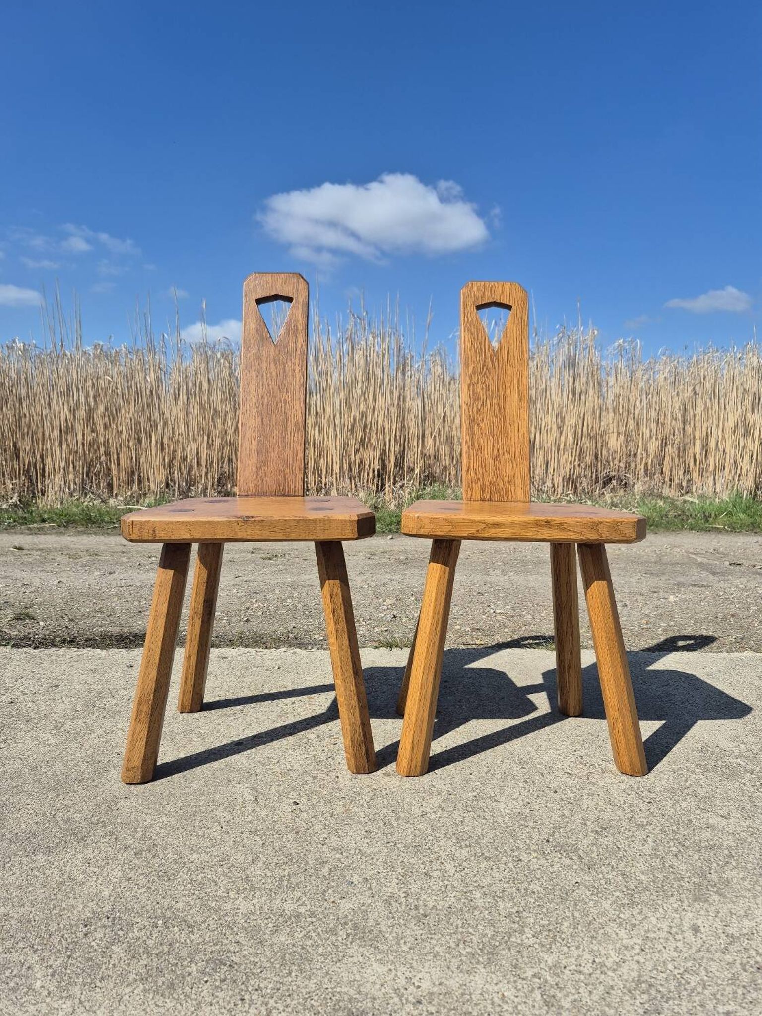 Set of 2 - Dutch MCM oak armchair from the 1960s - brutalist plant stool