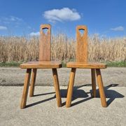 Set of 2 - Dutch MCM oak armchair from the 1960s - brutalist plant stool