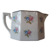 Vintage milk jug with pink and blue decoration in Limoges porcelain, signed.