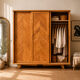 Parisian wardrobe with sliding doors, solid raw oak, 1960.