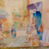 Watercolor old framed XlX, orientalist, signed louis lartigau