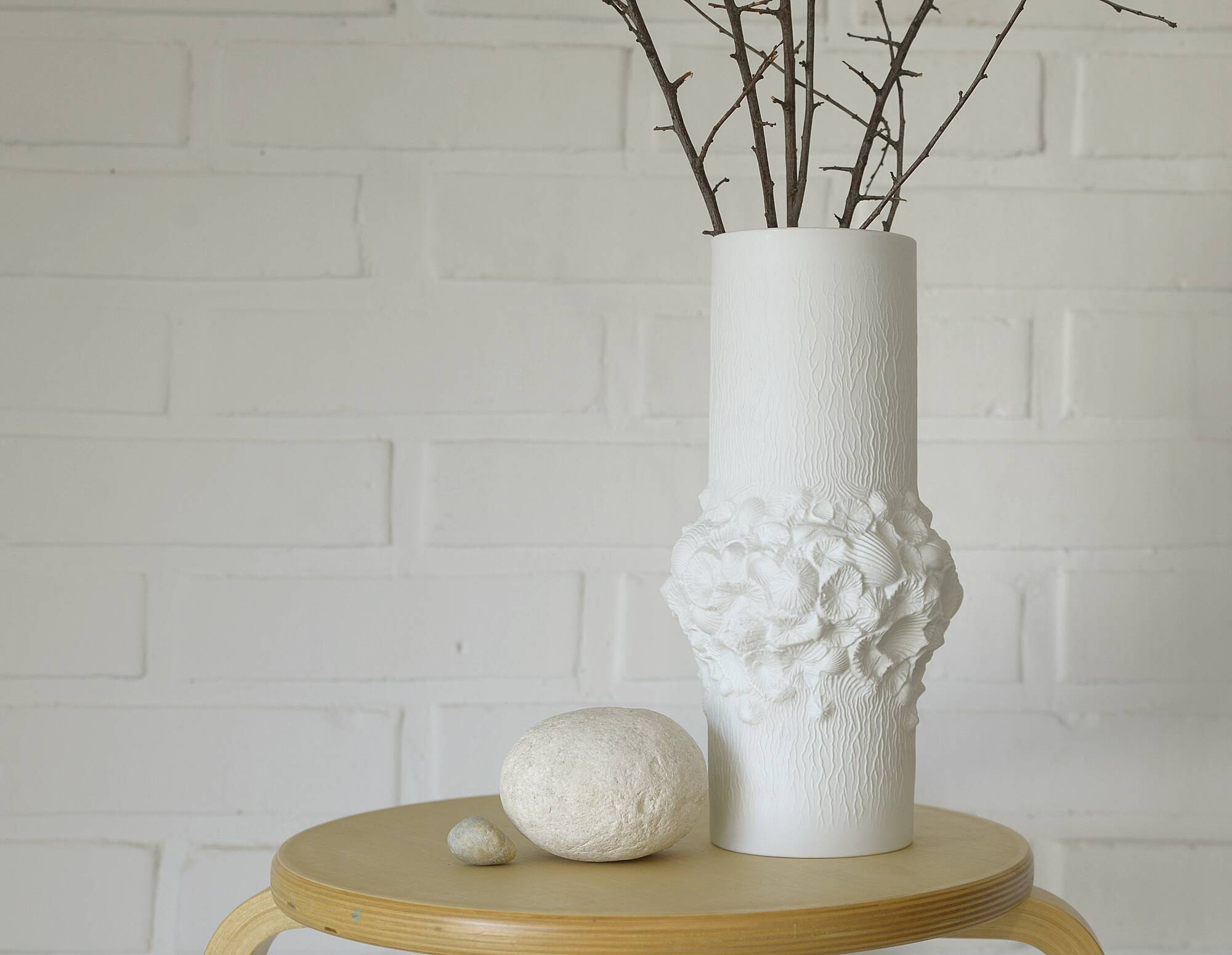 Vintage white porcelain floor vase for pampas grass Kaiser Germany 1960's