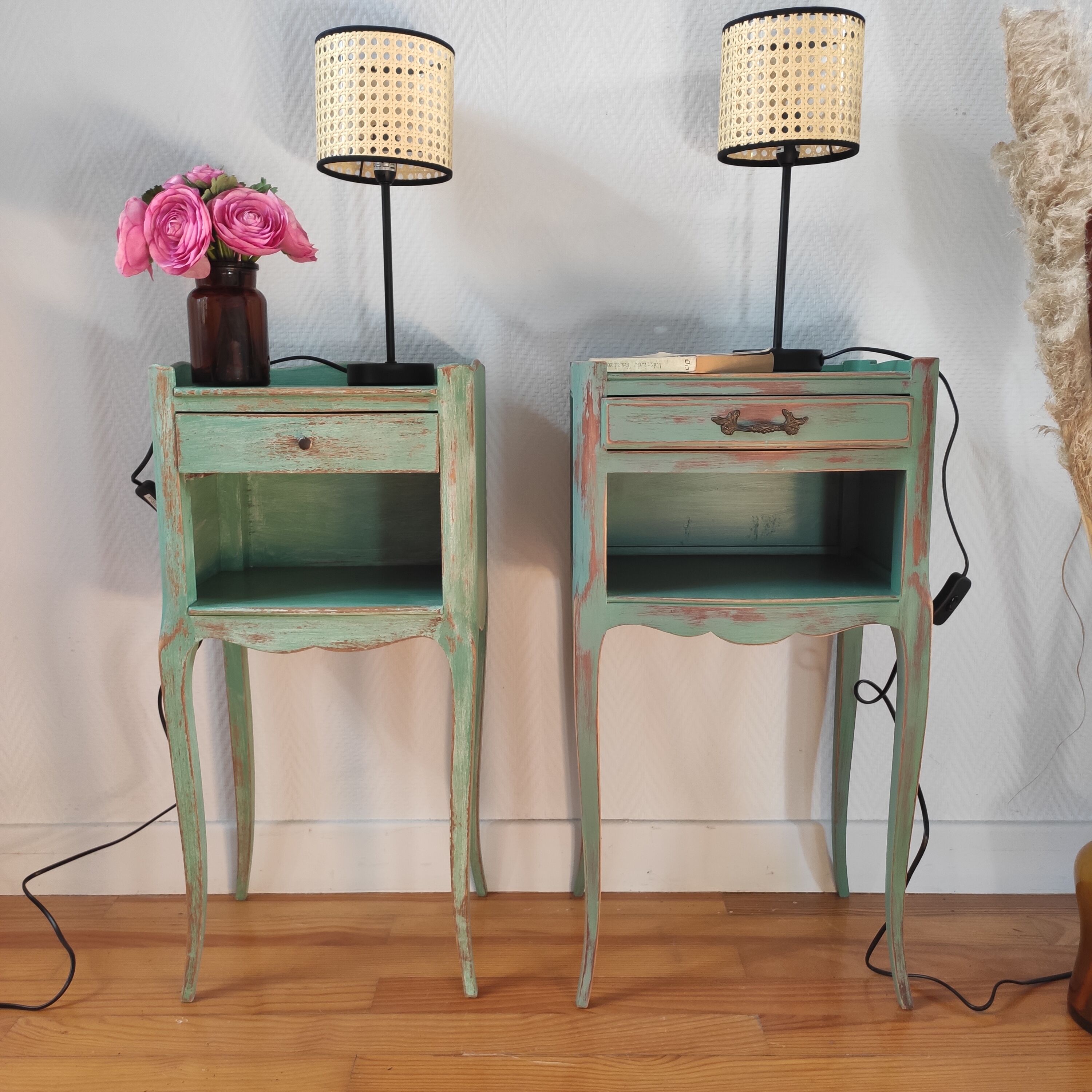 Pair of patinated bedside tables