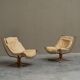Pair of Sigurd Ressell Falcon Lounge Chairs leather, canvas, birch, 1970s