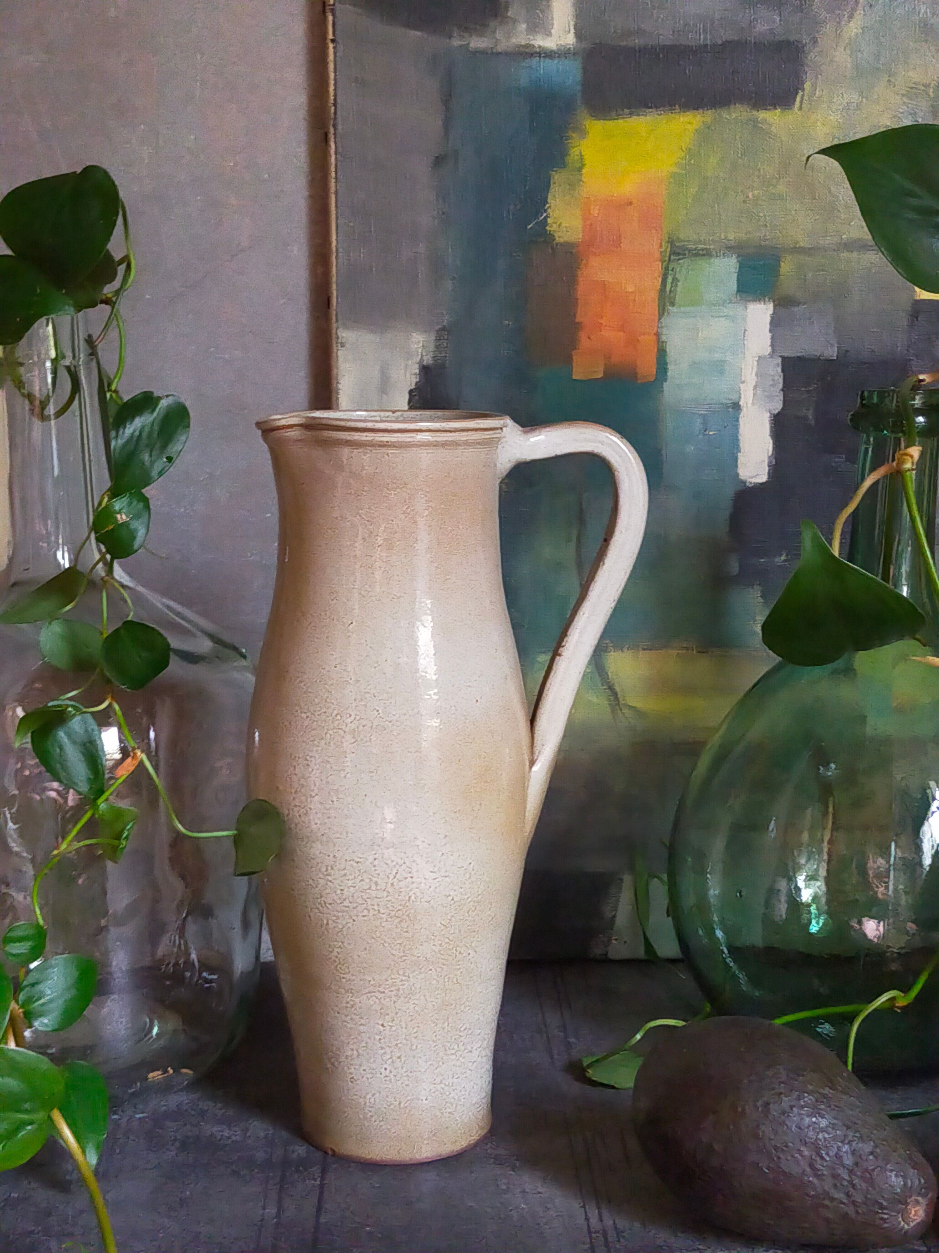 Enamelled sandstone pitcher Jean Dubost in Noron La Poterie 60s