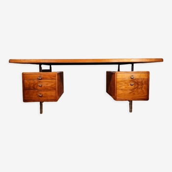 Desk in walnut veneer, chrome and lacquer circa 1965, from Banque de France