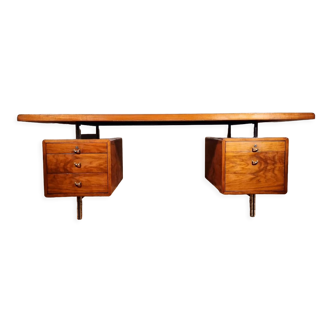 Desk in walnut veneer, chrome and lacquer circa 1965, from Banque de France