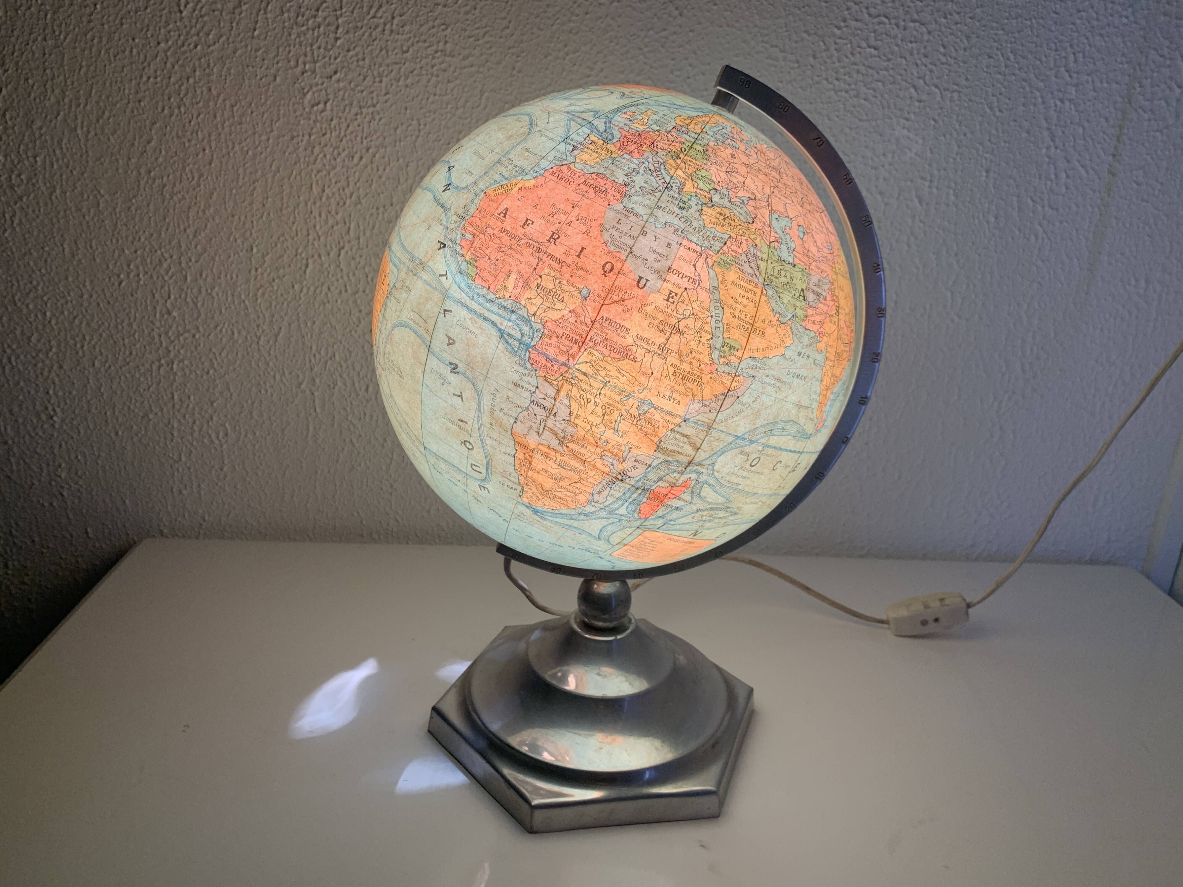 Globe terrestre J.Forest verre vintage 1950 mappemonde - 37 cm