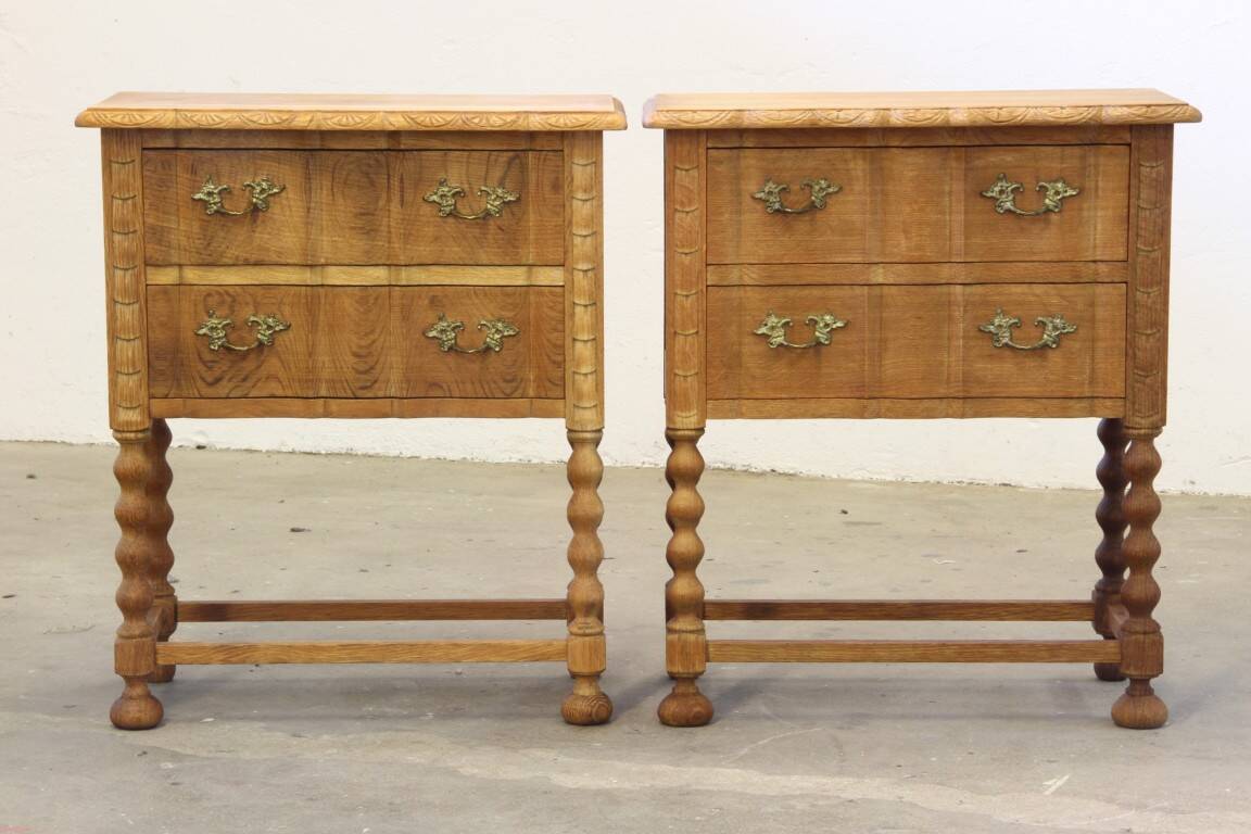 Vintage 1960s Danish modern oak nightstands in the style of Henning Kjærnulf
