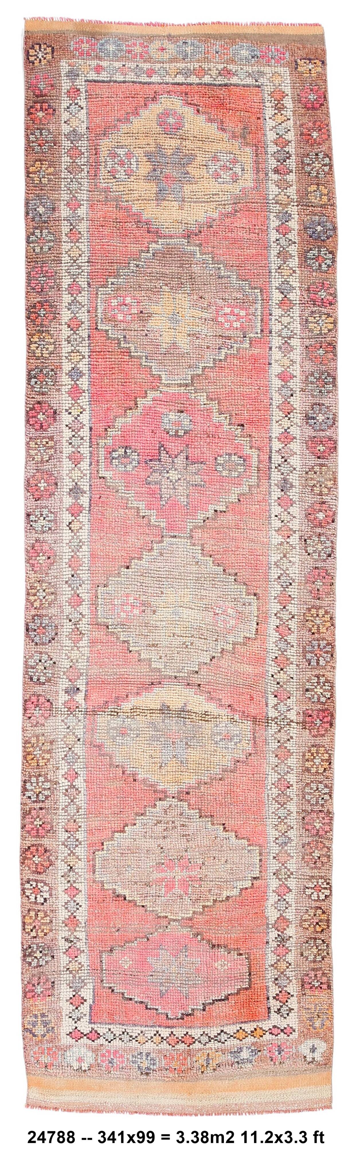 Tapis de couloir oriental vintage rose