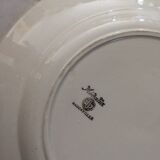 Large white dish with blue surrounds. Flat-shaped. Badonviller's Earthenware.