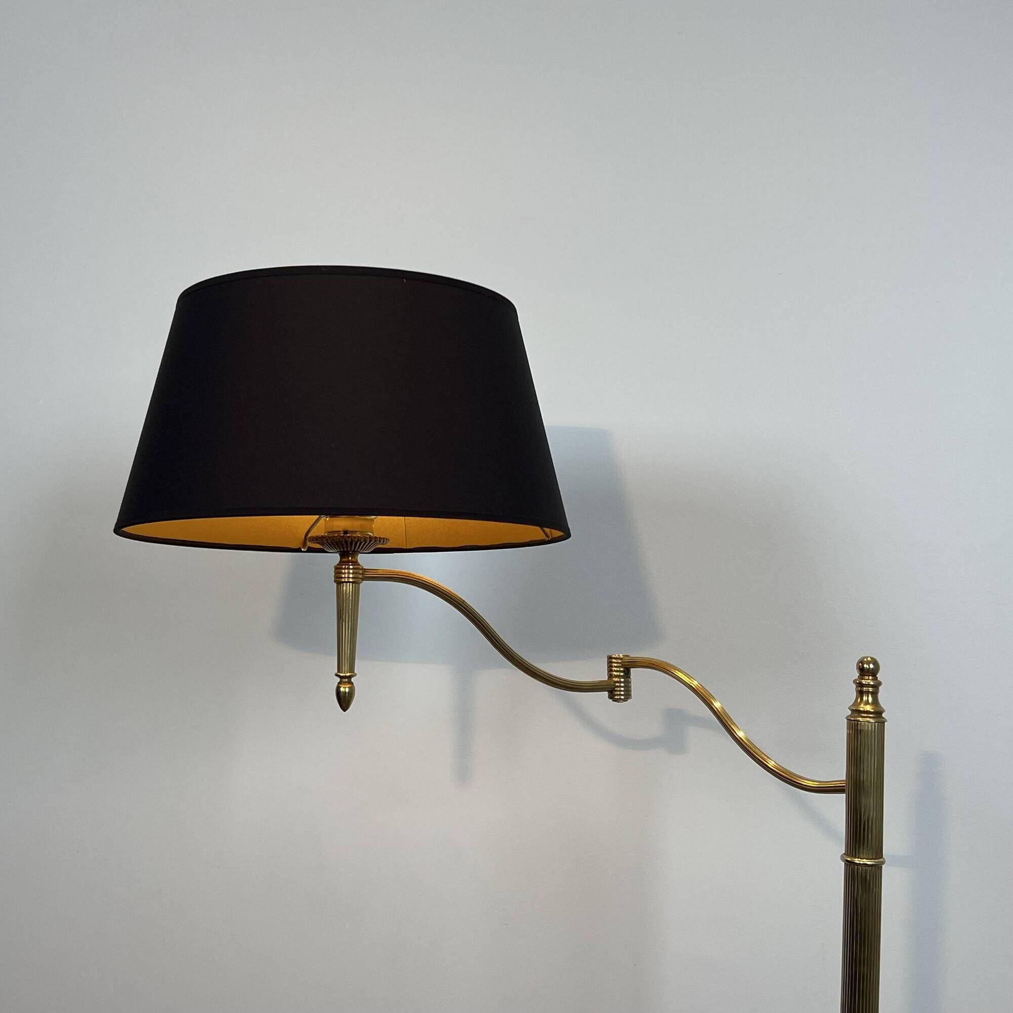 Reading Floor Lamp with Adjustable Arm in Gold Brass. French Work. Vers