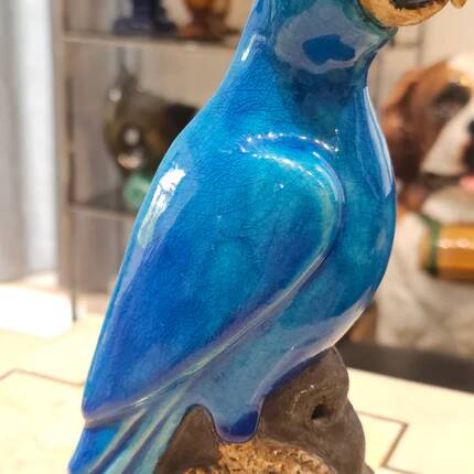 Turquoise glazed faience parrot statuette 23 cm