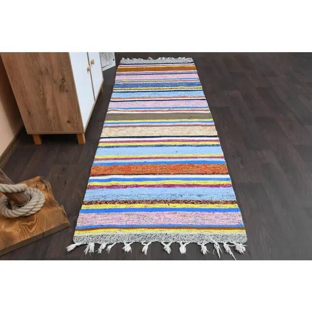 Vintage Turkish Oushak Handmade Wool Cotton Pink Runner Rug 89x266