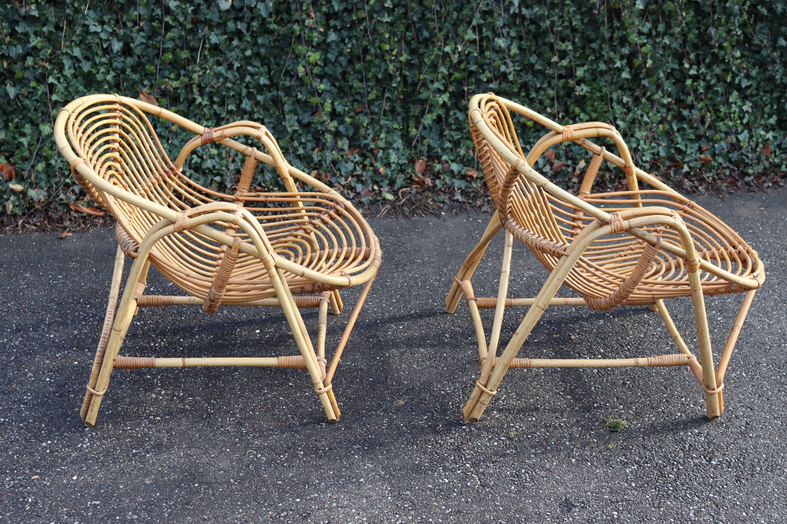 Pair of vintage rattan armchairs