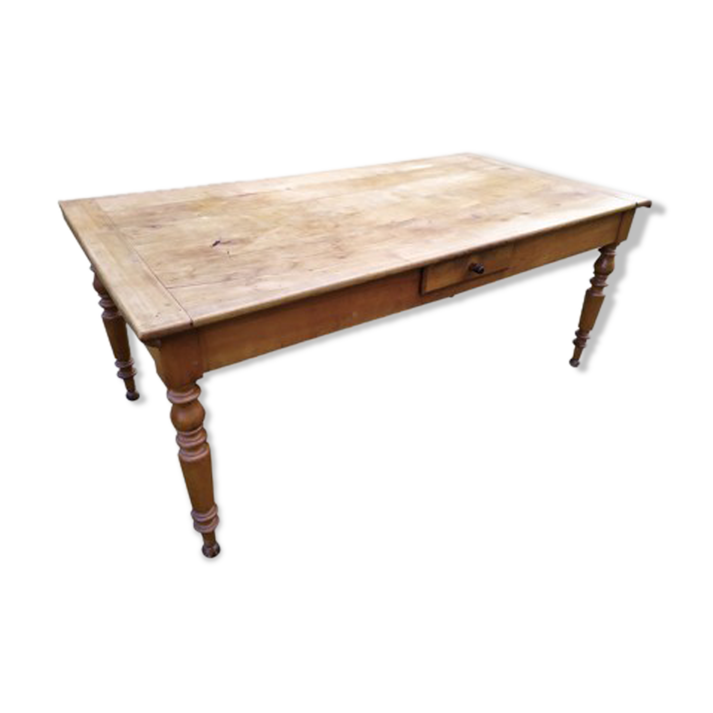 Cherry farm table, turned legs, 2 extensions