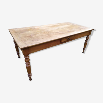Cherry farm table, turned legs, 2 extensions