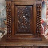 Antique solid walnut piece of furniture, finely carved, in Renaissance style.