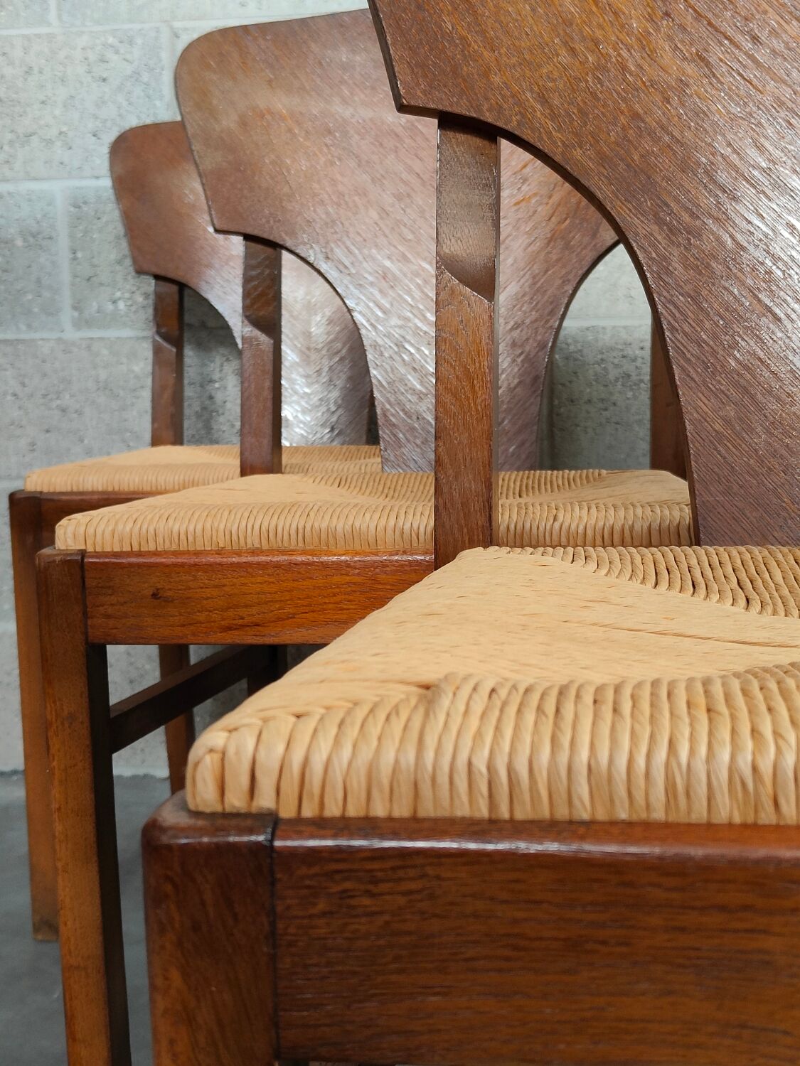 Suite of 6 Art Deco solid oak chairs