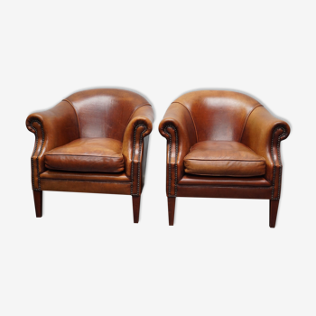 2 fauteuils en cuir vintage hollandais