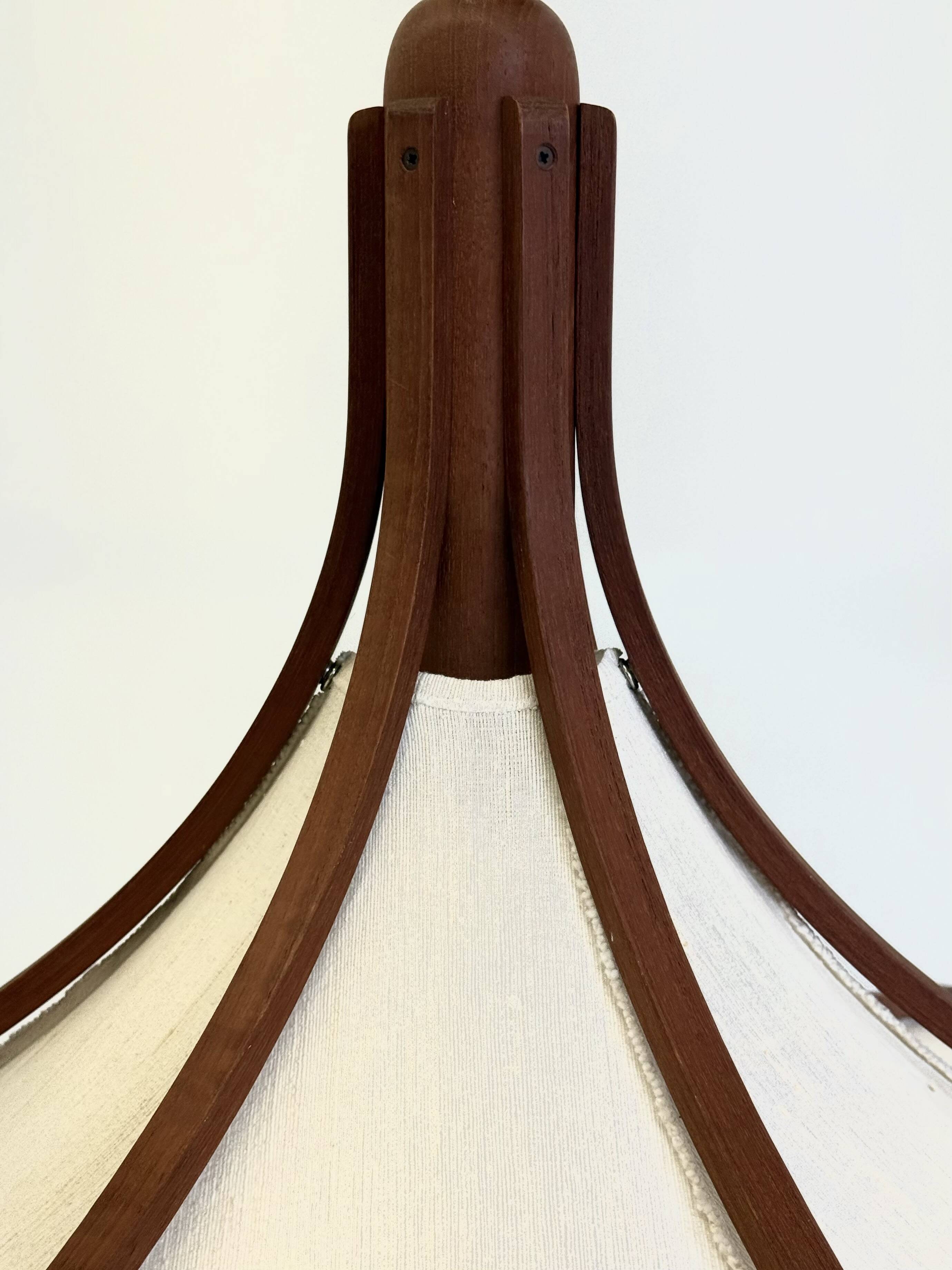 Mid-century teak pendant lamp from Domus with linen shade