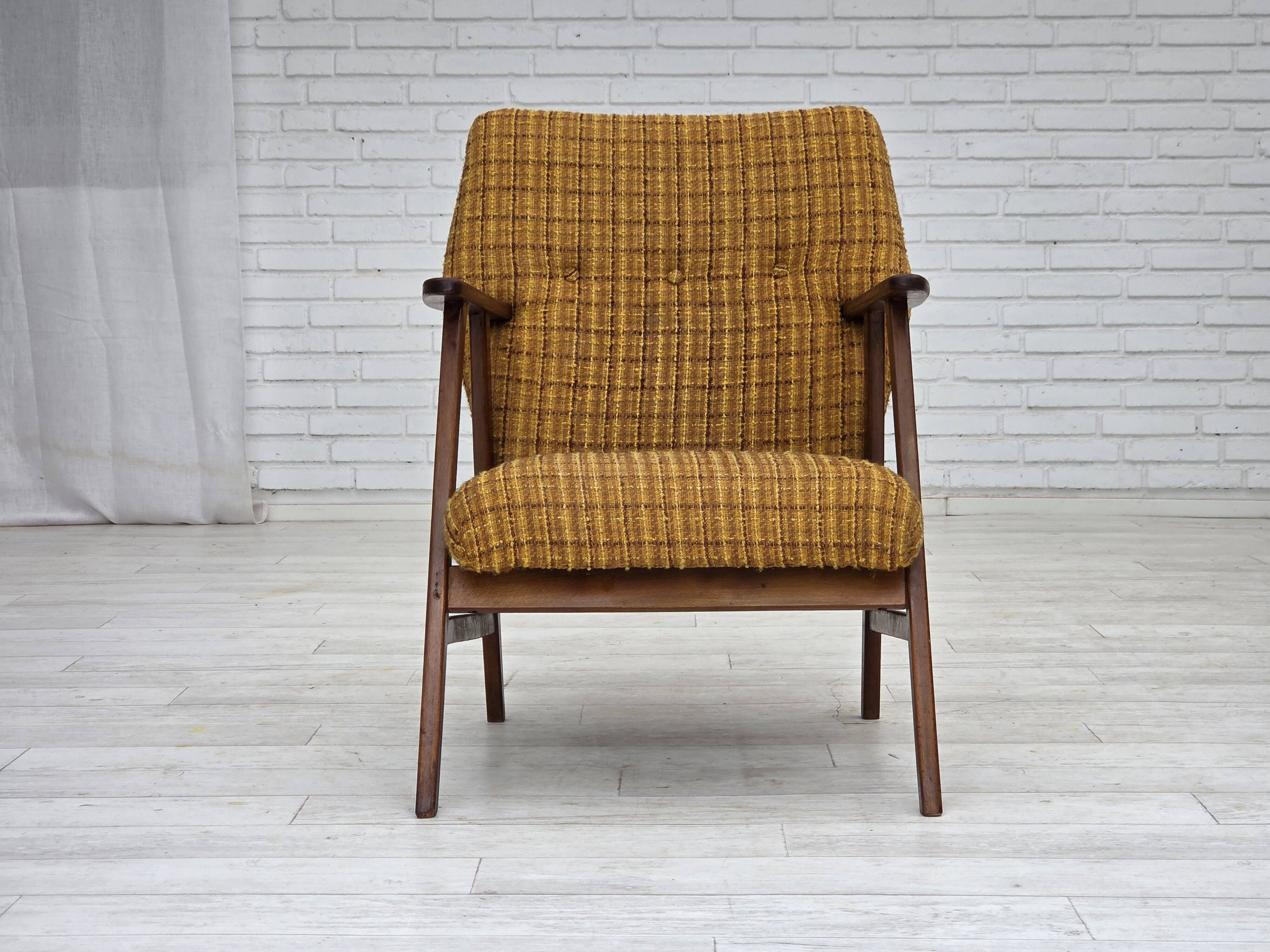 1960s, Danish armchair, furniture wool fabric, teak wood, oak wood.
