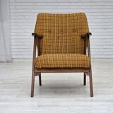 1960s, Danish armchair, furniture wool fabric, teak wood, oak wood.
