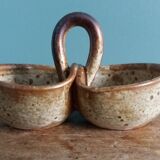 Stoneware salt and sauce dish from Puisaye, signed Jean-Pierre Prud’homme