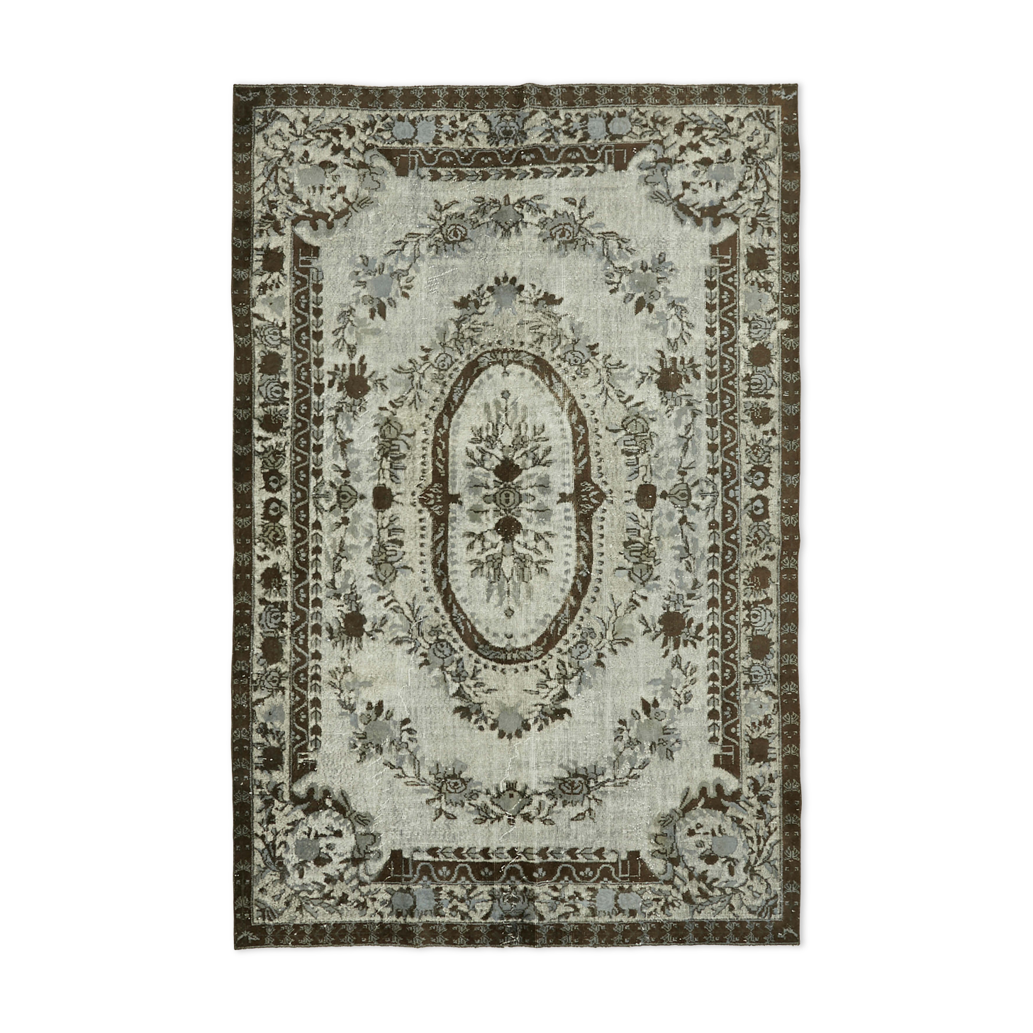 Handmade Distressed Turkish 1980s 207 cm x 304 cm Grey Rug