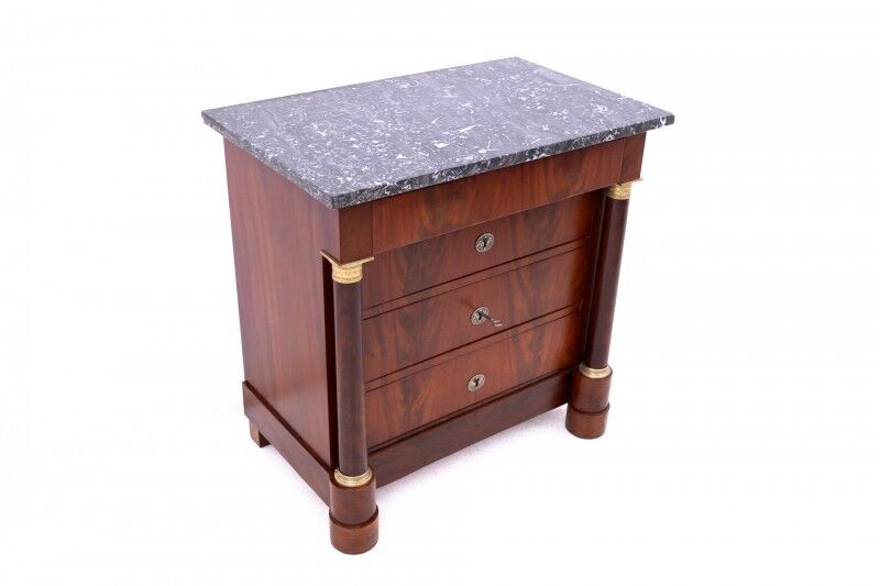 Antique chest of drawers with stone top, France, circa 1880. After restoration.