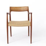 Fauteuil Niels Moller, modèle 57, vintage des années 1950, siège en corde de papier, chaise de salle à manger, Danemark