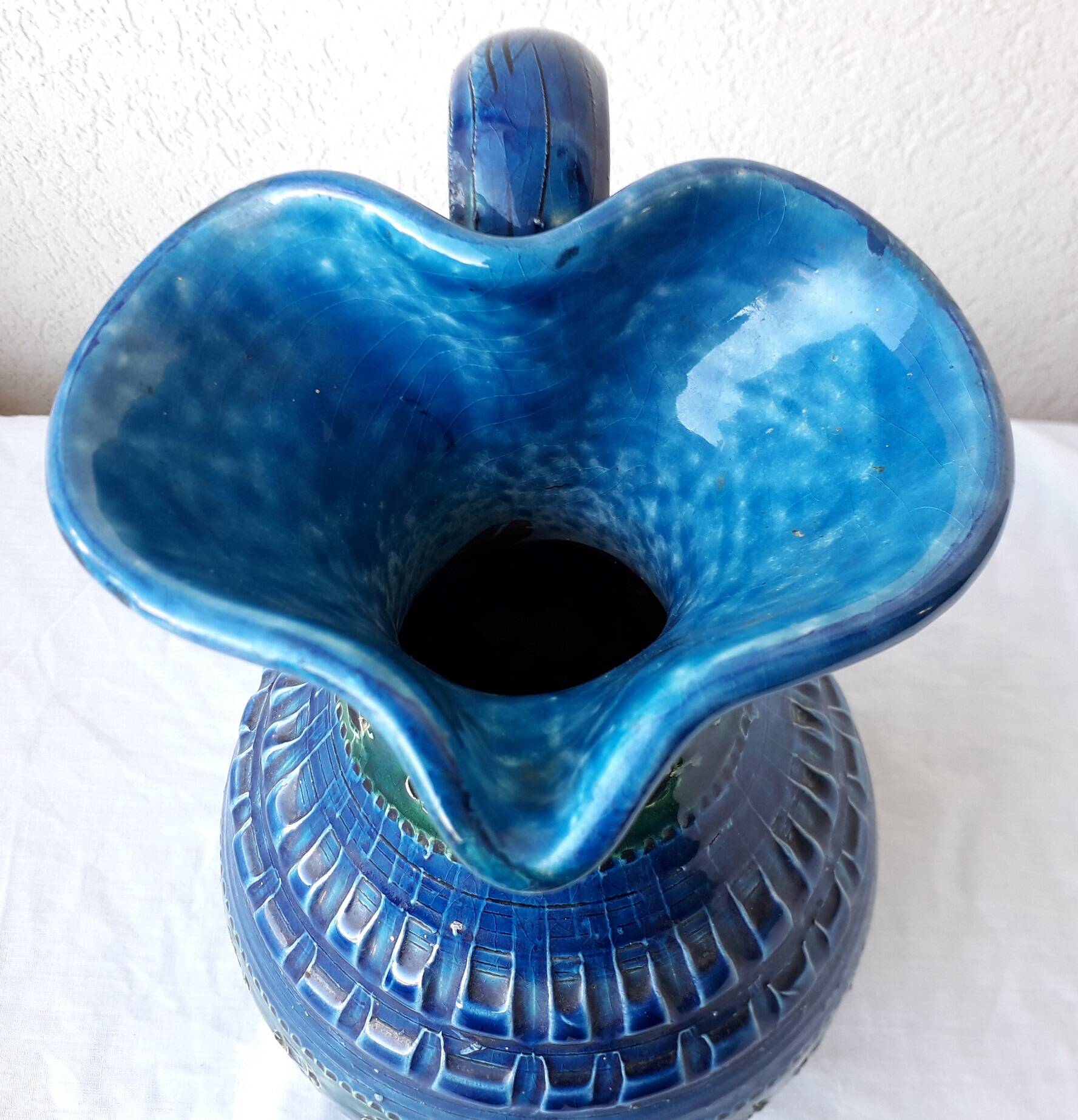 Blue ceramic pitcher Aldo Londi