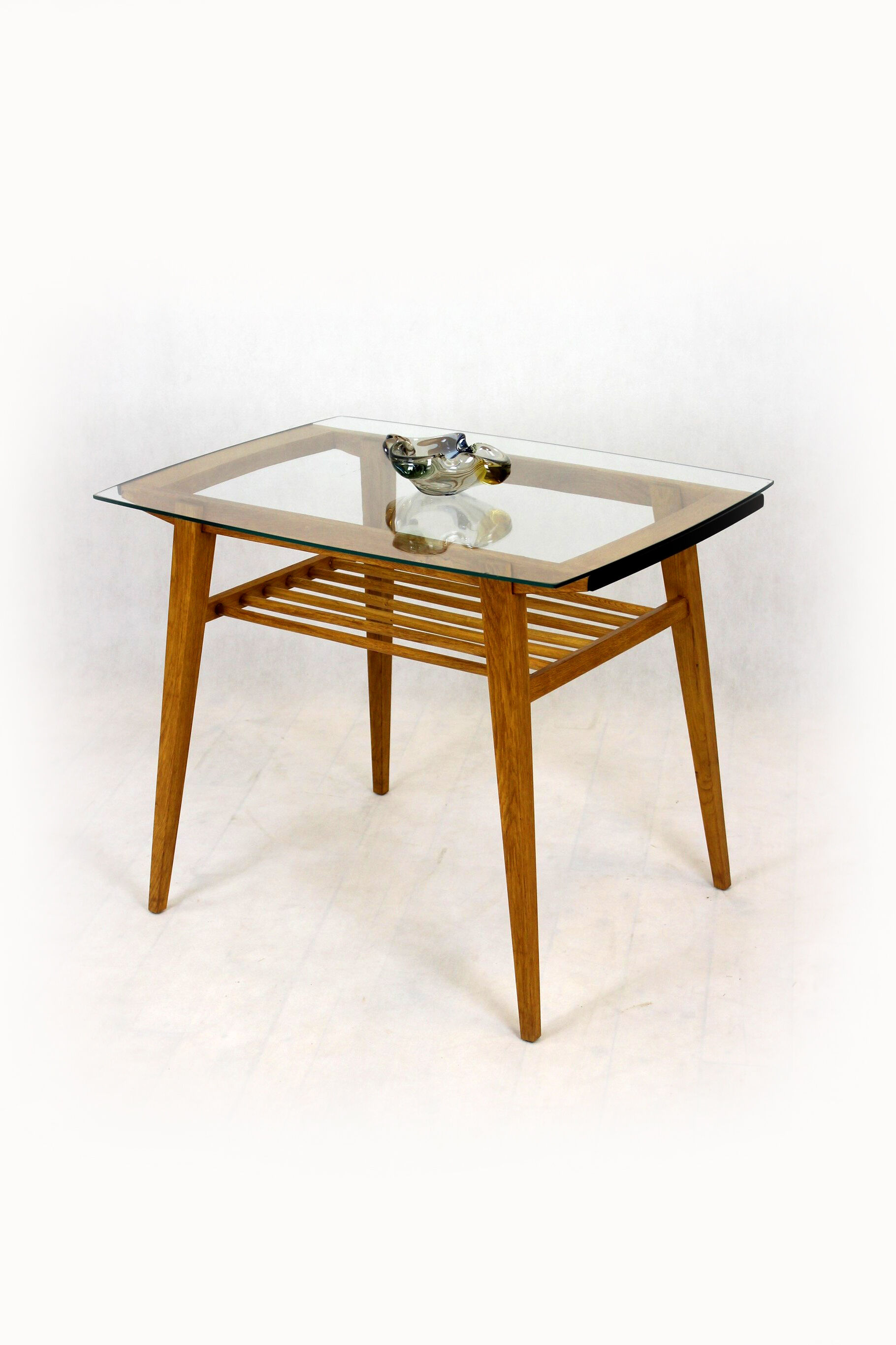 Wooden Coffee Table with Glass Top from Drevozpracujici Druzstvo, 1960s