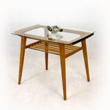 Wooden Coffee Table with Glass Top from Drevozpracujici Druzstvo, 1960s