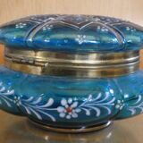 Turquoise glass box, beautifully decorated with gold motifs