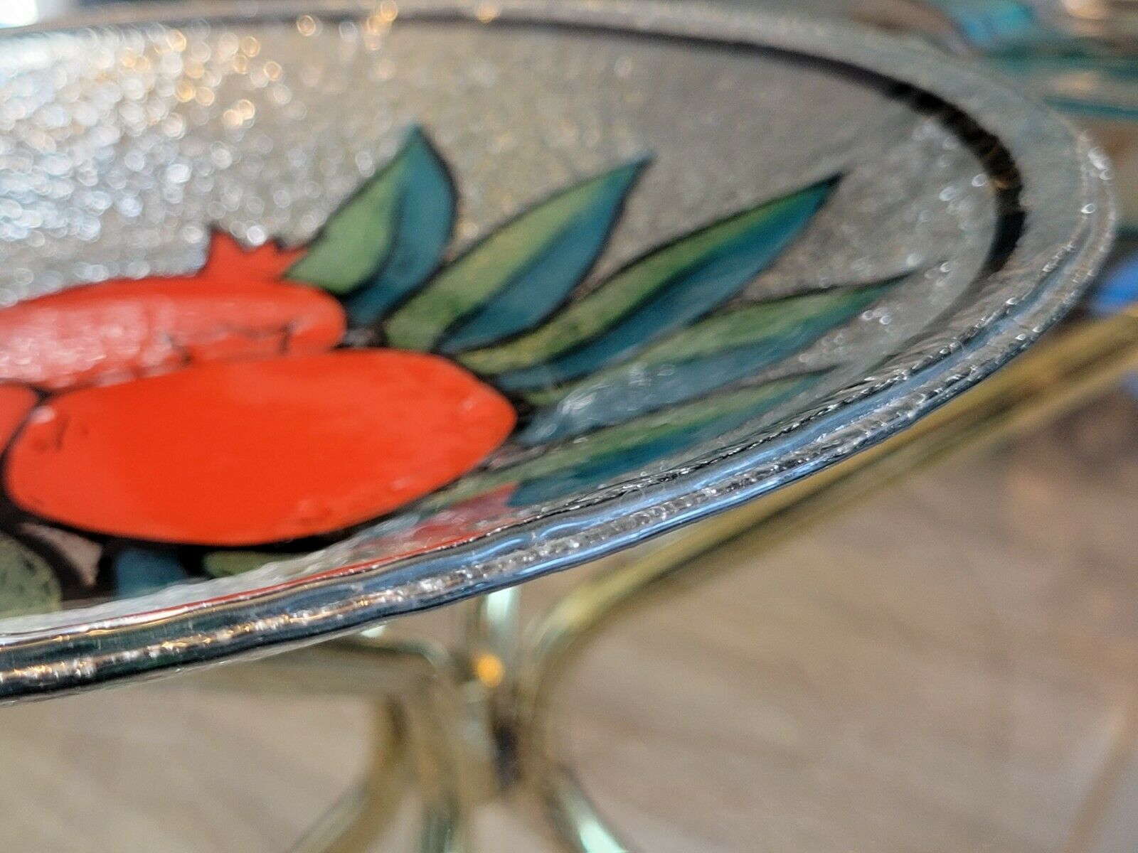 Dessert service in glass decoration fruits pomegranates signed