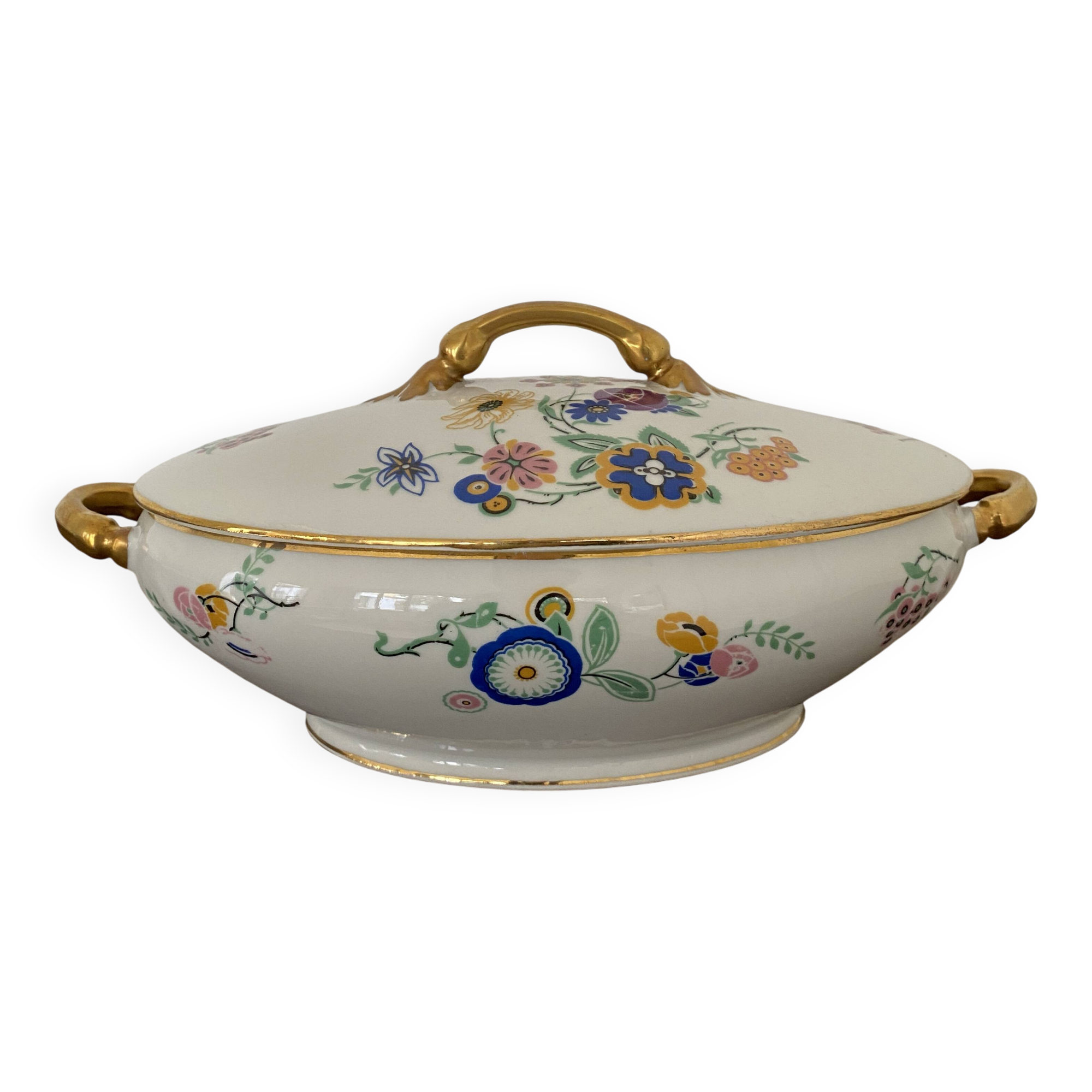 Vintage soup tureen, vegetable dish in white Limoge porcelain from TLB