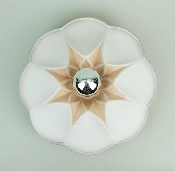 Plafonnier ou applique murale vintage en céramique en forme de fleur blanc gris rose années 80