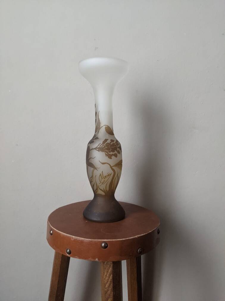 Art Deco glass paste vase signed Macau, Gallé inspiration, plant decoration