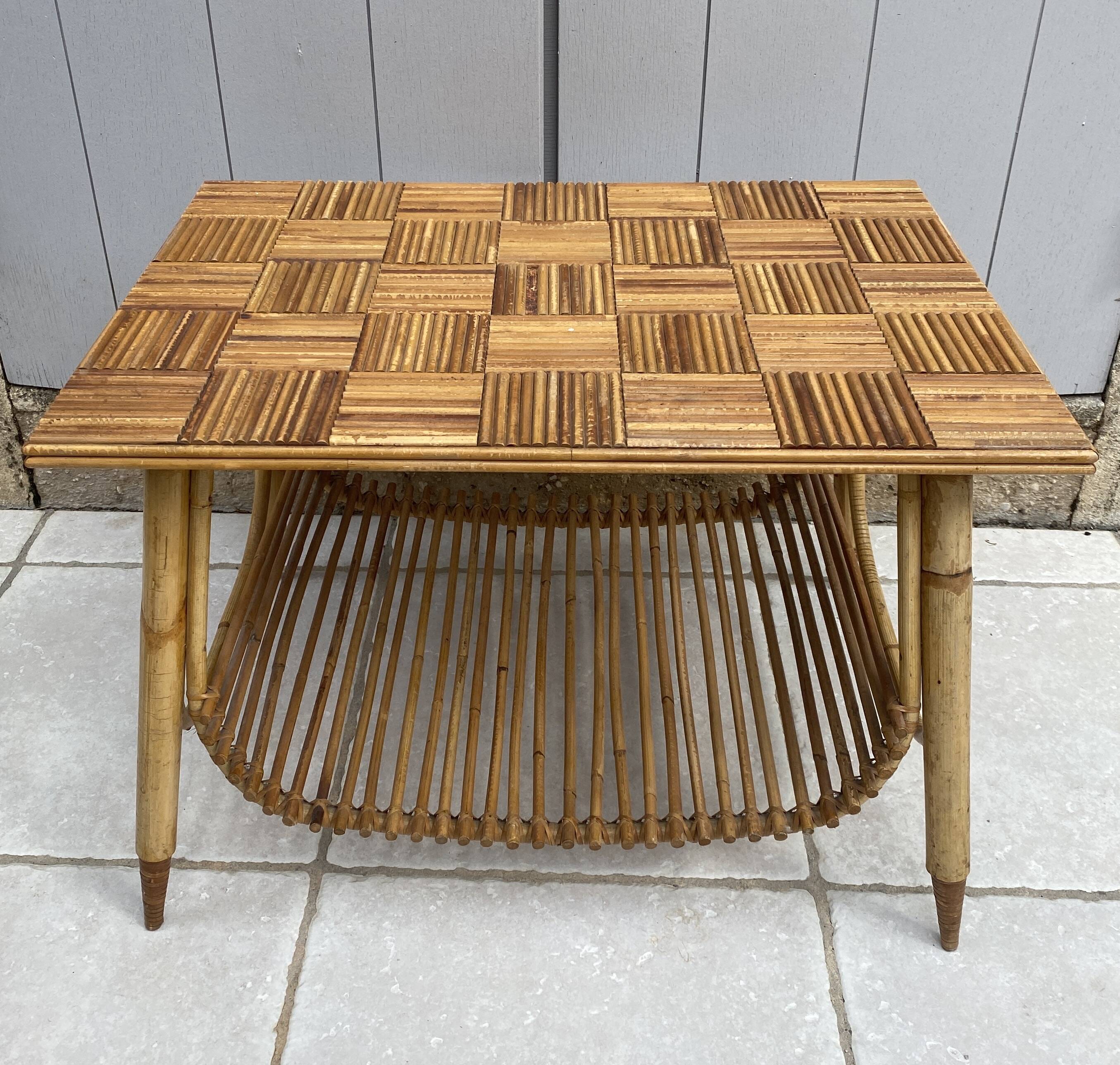 Bamboo and rattan coffee table from the 1960s.