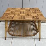 Table basse en bambou refendu et rotin 1960