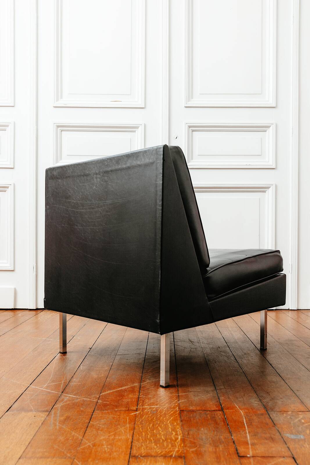 Black faux leather armchair, 1960