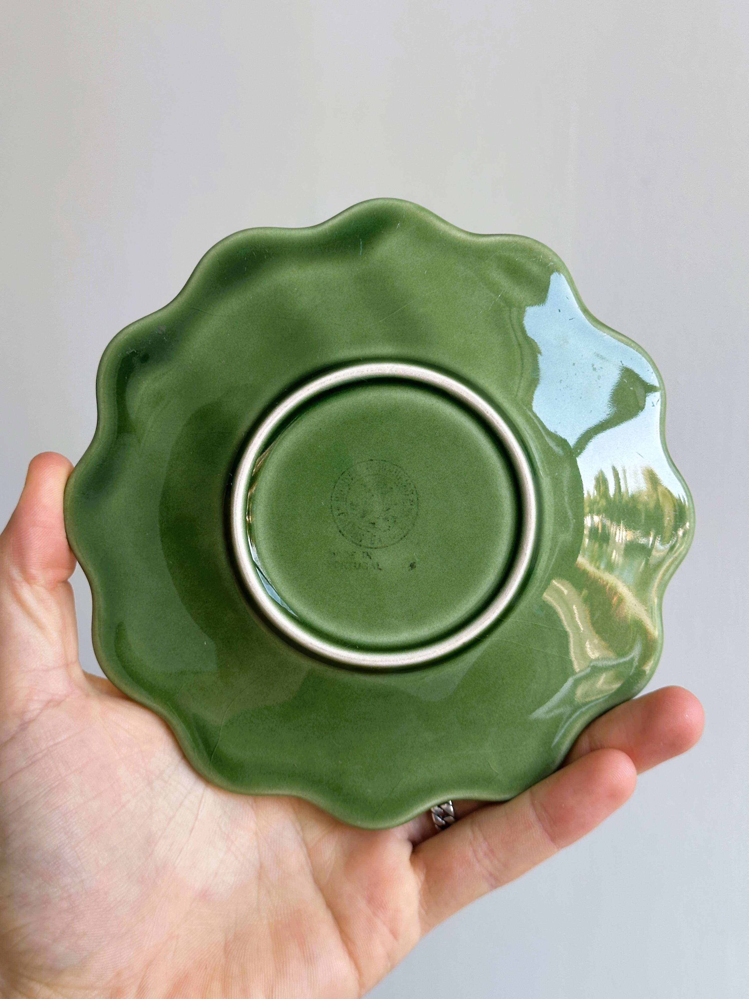 Set of 9 small old green earthenware plates