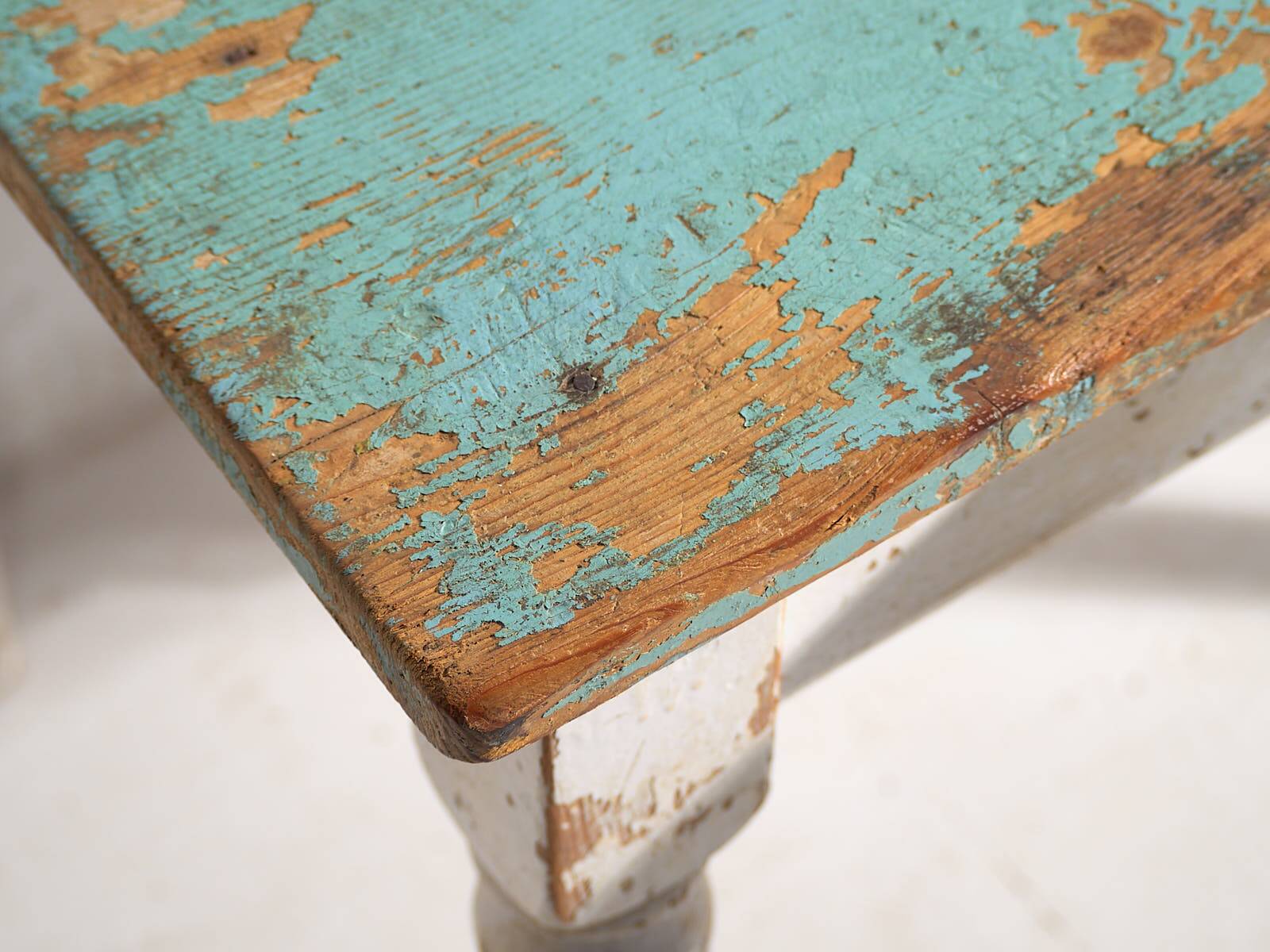 Antique side table with turquoise green patina (c.1920) #7
