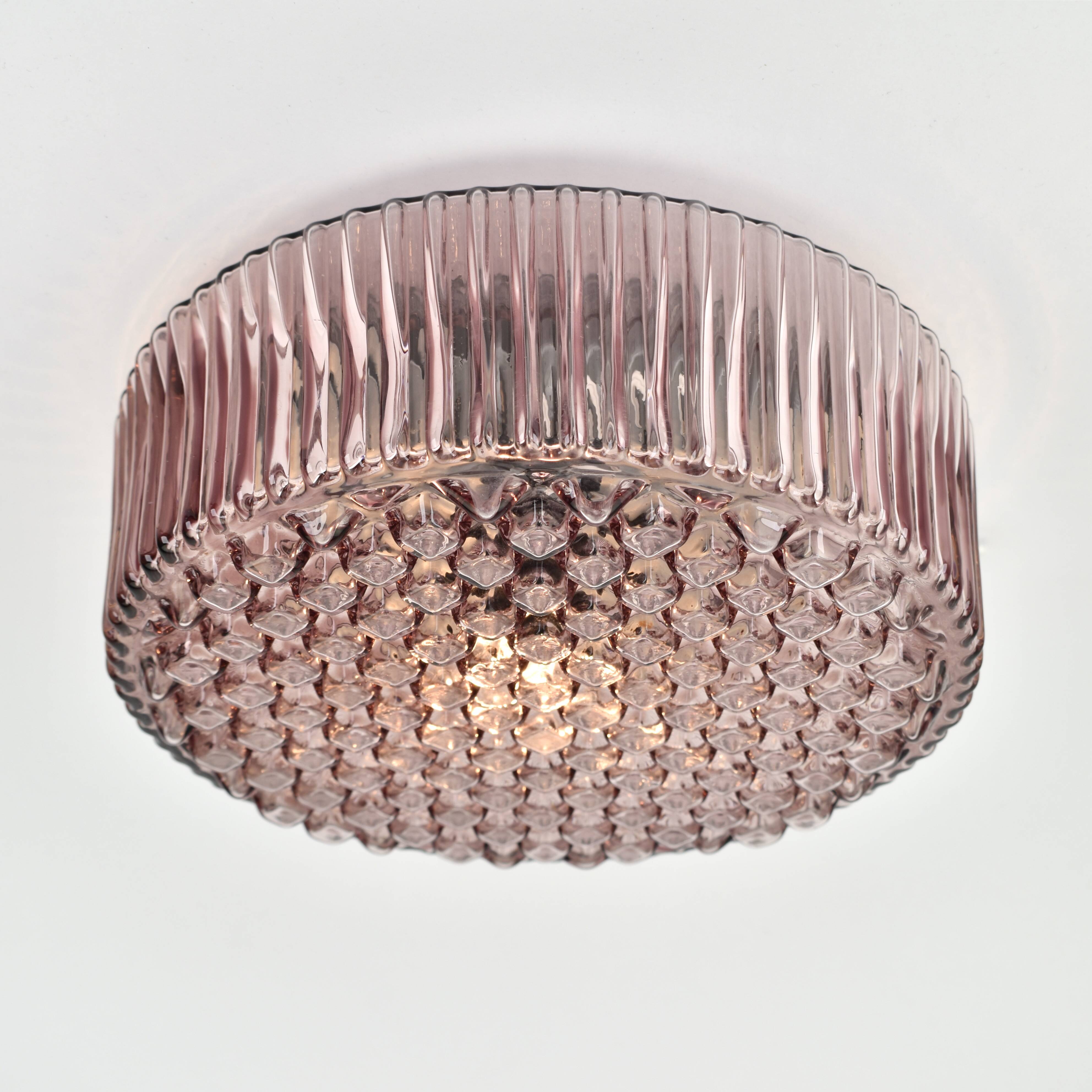 Mid-century modern amethyst glass flush mount, 1970s