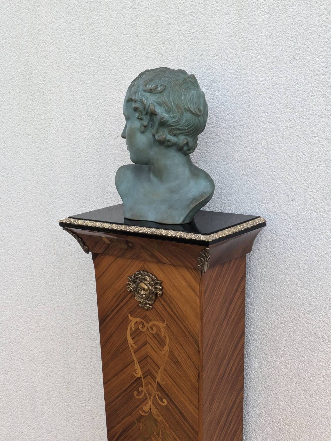 Vintage column in rosewood and bronze marquetry, mid-century