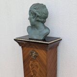 Vintage column in rosewood and bronze marquetry, mid-century