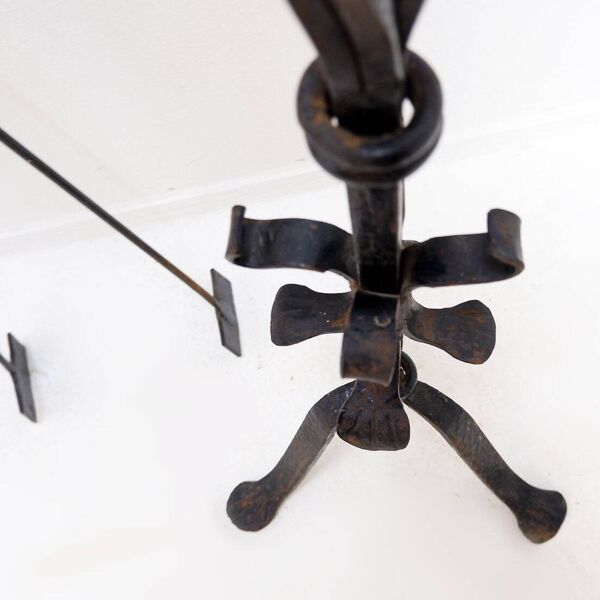 Set d'outils pour cheminée en fer forgé martelé : H 127cm