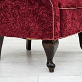 1950s, Danish vintage chair, red cotton/wool fabric, beech wood.